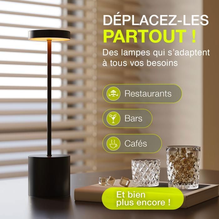 CATAVANA - Lot de 2 Lampes de Table Sans Fil LED - Rechargeables, Tactile avec Variateur - USB-C, Métal, Design Élégant - Gold - Maison