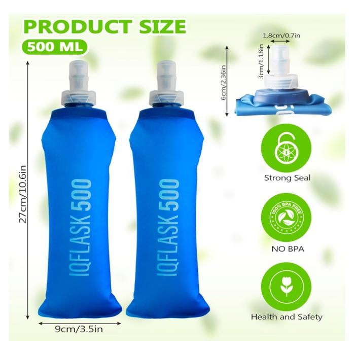 2 Gourdes Souples 500 Ml En TPU – Pliables, Sans BPA – Pour Running, Randonnée, Escalade – Bleu - 4