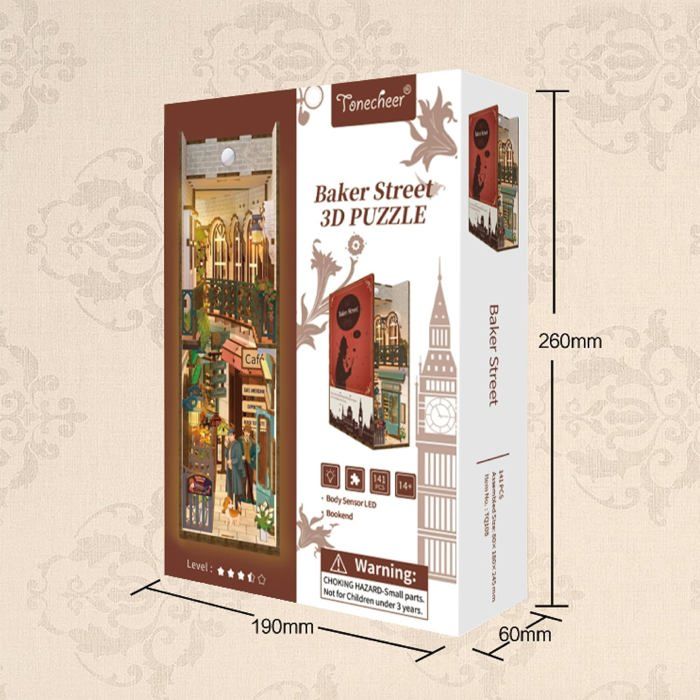 Kit Book Nook Rue Miniature Avec LED – Puzzle 3D Bois, Scène De Café Et Librairie – Cadeau Créatif Dès 14 Ans
