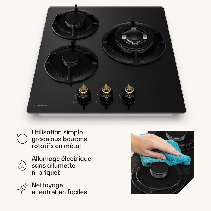 Klarstein Victoria Plaque de Cuisson Gaz 3 Feux 6050W 45cm Verre — free download