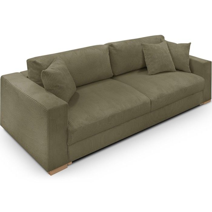 Canapé d'angle convertible réversible - 4 places - JOSH - Tissu velours cotelé - Kaki - Coffre - 242 x 155