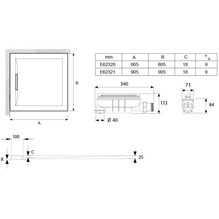 Receveur de douche Flight Pure 90x90 antidérapant JACOB DELAFON