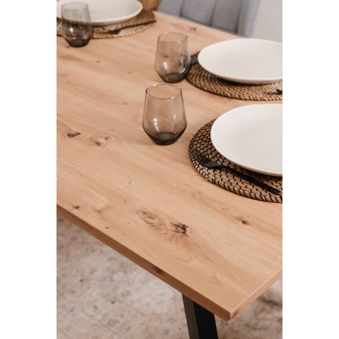 Table à manger extensible COBURG - Décor chêne artisan et noir - Rallonge  40 cm - 4-6 personnes - L 80-120 x P 90 x H 76,5 cm - Cdiscount Maison