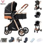 Poussette combinées bebe 3 en 1 - Magic ZC - Poussette canne haute qualité , sièges auto, nacelle, Acec grand panier, V9 Noir Or