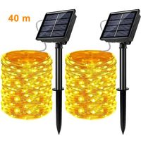 Guirlande solaire exterieur, Guirlande lumineuse exterieure, ABURNUDREY 40m 400 LED 8 Modes (Blanc Chaud) [Lot de 2]