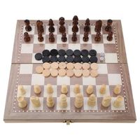 3-En-1 Jeu de Dames d'échecs en Bois Portable Pliant Enfant Adulte Echecs Dames Backgammo