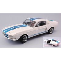 Voiture miniature - SOLIDO - FORD MUSTANG GT500 1967 - Blanc avec bandes bleues - Echelle 1:18