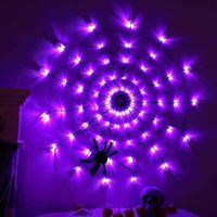 Lumières de toile d'araignée d'Halloween avec araignée noire, 1,2m 80 LED Lumière violet avec 8 Modes pour fête, chambre, bar