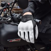 Gants,Gants de moto rétro,poursuite en cuir véritable perforé,pour écran tactile,pour hommes et femmes,cyclisme d'été - Type WHITE