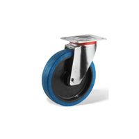 Roulette pivotante diamètre 80 mm fixation à platine caoutchouc bleu à billes charge 120 Kg