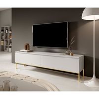 Meuble TV - SELSEY - Bemmi - Blanc - 175 cm - Style Scandinave Moderne - Pieds dorés