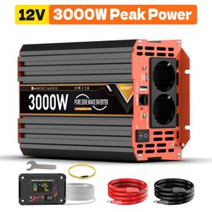Onduleur De Puissance 3000W DC 12V à AC, Convertisseur Sinusoïdal Avec Port USB, Ventilateur De Refroidissement, Transformateur De Puissance De Voiture En Alliage D'aluminium