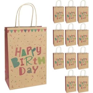 PAPIER CADEAU 30396-1 Sacs Cadeaux Happy Birthday, 12 Pièces, Sacs Cadeaux De 18 X 10 X 27 Cm, Sacs En Papier Pour Anniversaire[D6822]