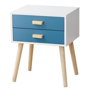 45x35x60cm Mixmest Blanc Et Bleu Clair Table De Chevet Avec 2