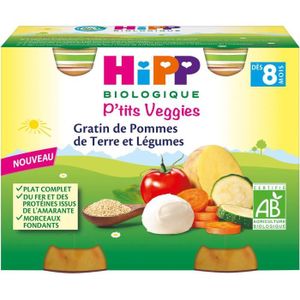 LÉGUMES CUISINÉS Hipp Bio P'tits Veggies Pot Gratin de Pommes de Terre et Légumes +8m 2 x 190g