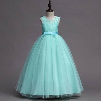 TiaoBug Robe Princesse Habillée Enfant Fille Robe Soirée Mariage Cérémonie Longue Robes de Demoiselle d'honneur Epaules Dénudées Robes de Bal Carnaval Fête 5-16 Ans Bleu Clair 3-4 Ans