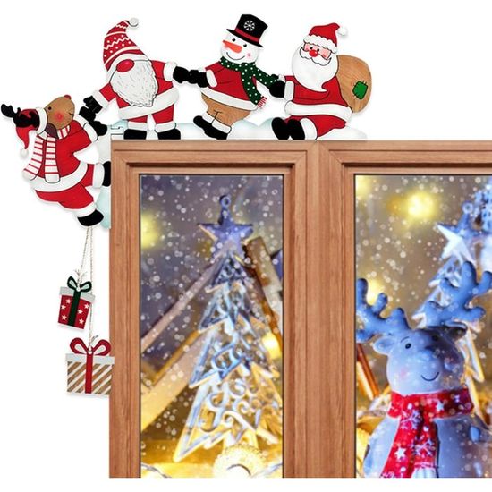 Déco Porte Noël – Gnome En Bois Avec Autocollants – Pour Porte, Fenêtre, Mur – Ambiance Fêtes – Réutilisable - 4