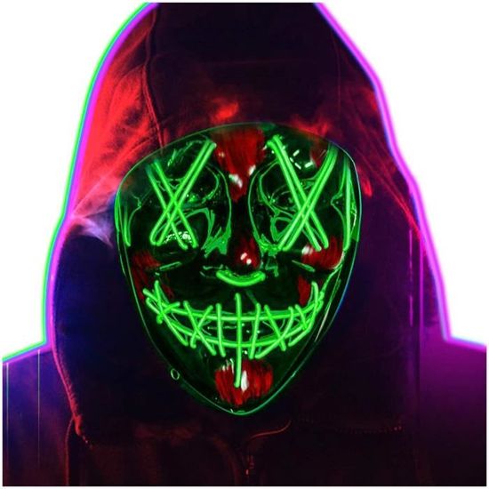 Masque Halloween LED Effrayant - 4 Modes Lumineux (continu, Clignotant) - PVC Sans UV - Taille Réglable Adulte/enfant - Pour Fête, Cosplay