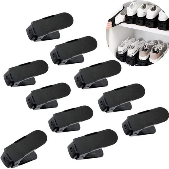 Porte-chaussures Double étage Réglable - Gain De Place Maxi - 10 Pièces Noires Antidérapantes