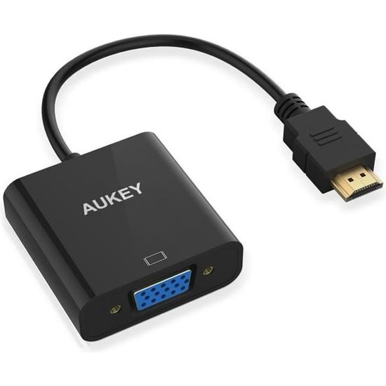 AUKEY Adaptateur HDMI vers VGA 1080P Câble Adaptateur Convertisseur Compatible avec Apple TV, Chromebook, Macbook, Laptop, Noir