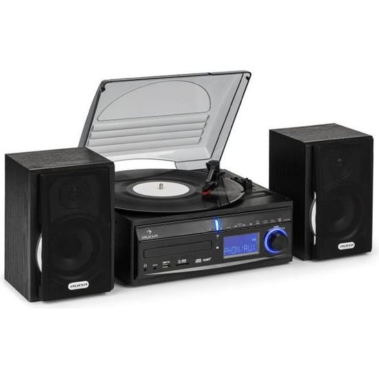 Chaîne hifi stéréo compacte - Auna DS-2 - avec platine vinyle - lecteur CD & radio - encodageMP3 - ports USB-SD - haut-parleur - 2 v