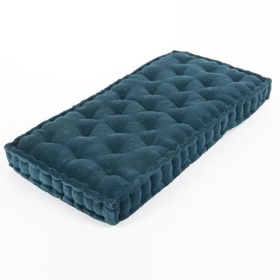 cotton wood coussin de palette 60 x 120 x 10 cm velours bleu canard cdiscount maison