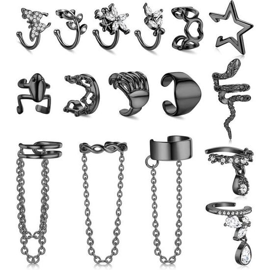 18 Pièces Manchettes D'oreille Sans Perçage – Clips Réglables Serpent, Cœur, Feuille… – Pour Femme