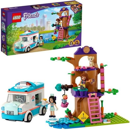 LEGO® 41445 Friends L’Ambulance de la Clinique Vétérinaire Set de Jeu de Sauvetage D'Animaux avec Les Minidolls Olivia et Emma