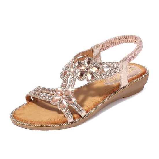 Sandales Femme à Lanières Avec Strass - Confortables Et Décontractées | Pour L'Été, La Plage, Les Vacances - 6