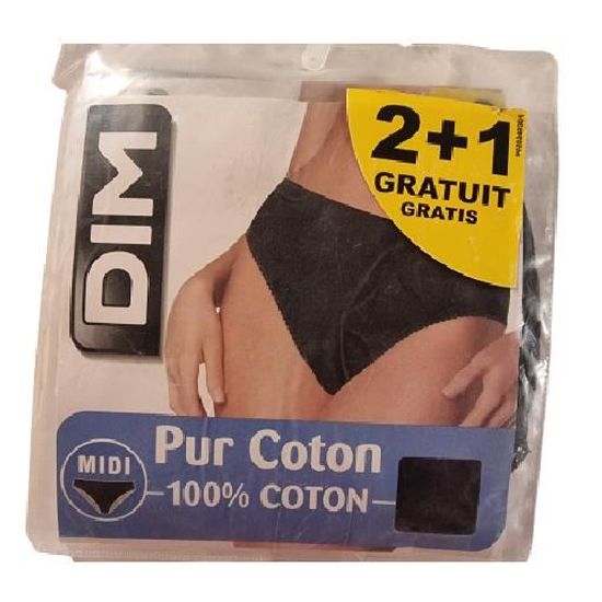 DIM Lot de 3 culottes slip femme 100 pur coton Model MIDI Noir Noir Cdiscount Pret a Porter