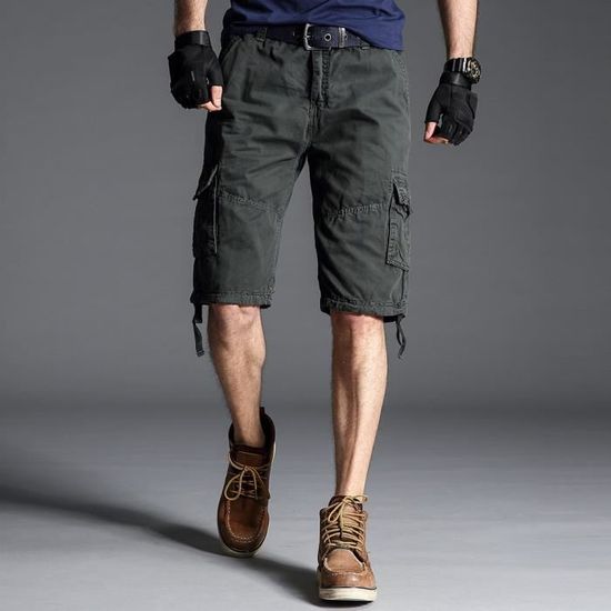 WSLCN Bermudas Homme Été Pantacourt Multi-Poches Coton Casual Outdoor Cargo Short Lâche