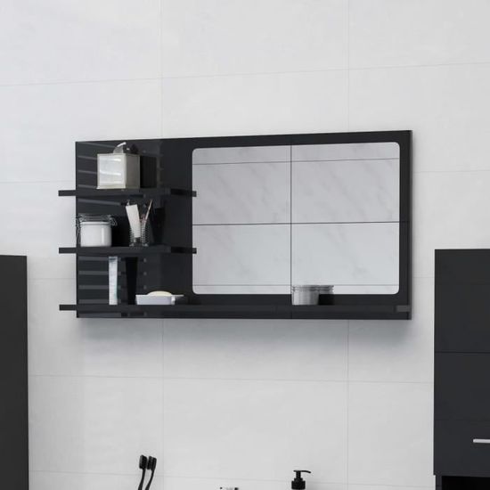 6074BOOST•)Miroir de salle de bain MIROIR LUMINEUX LED SALLE DE BAIN Miroir Mural avec éclairage LED Noir brillant 90x10,5x45 cm Agg
