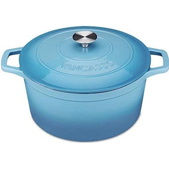 bleu mat Cocotte ronde en fonte céramique compatible induction et gaz Cocotte de 2,7 l avec couvercle