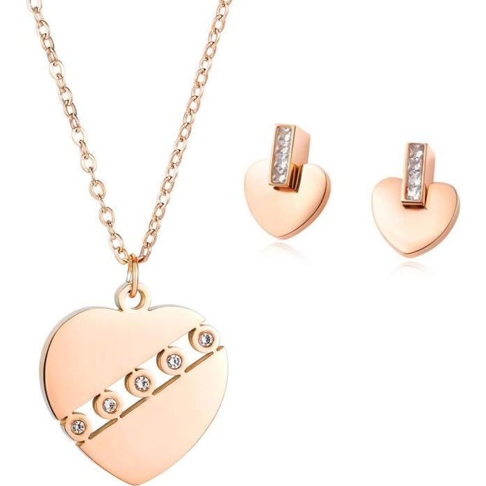 Parure collier et boucles d'oreilles Cœur Baignés dans l'Or. Magnifique boite à bijoux offerte. Cadeau Noël. Marque 2Splendid®