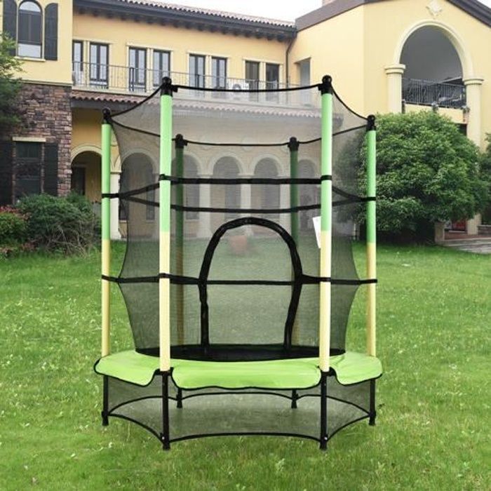 Trampoline pour enfants Diamètre de 140 cm, sécurisé par un filet et des bords rembourrés Vert