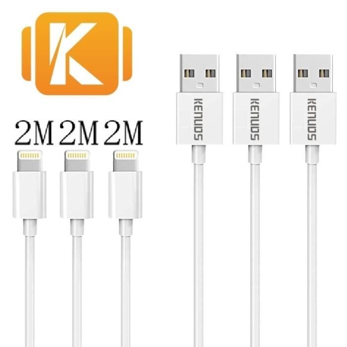 Lot de 3 - 2m/200cm/6ft - CABLE USB POUR APPLE IPHONE APPLE IPAD APPLE IPOD - KENUOS PRO