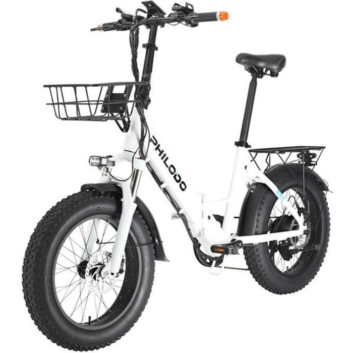 Vélo Electrique PHILODO H4 Pliable Step-Thru Fat Bike 20 Pouces 48V 13Ah Batterie Amovible Moteur 250W 25km/h Double Freins