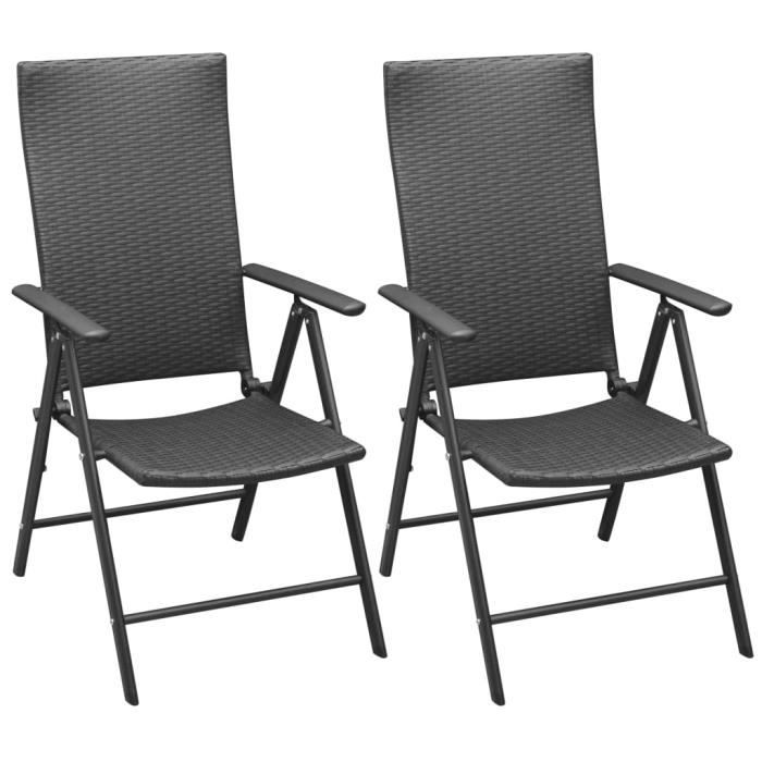 2 x Chaises empilables de jardin Haut de gamme - Chaise d'extérieur Chaise de bistro - Résine tressée - Noir Fur© 850585