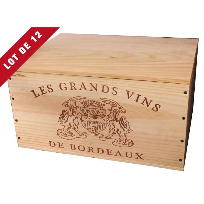 12X La Caisse Bois 6x75cl estampillé Grands Vins de Bordeaux - coffret