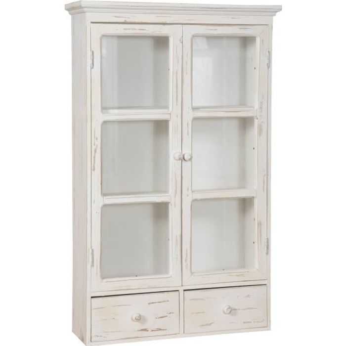 VITRINE EN BOIS EN STYLE SHABBY CHIC FINITIONS BLANC CÉRUSÉ L46XPR14,5XH76 CM - L6199