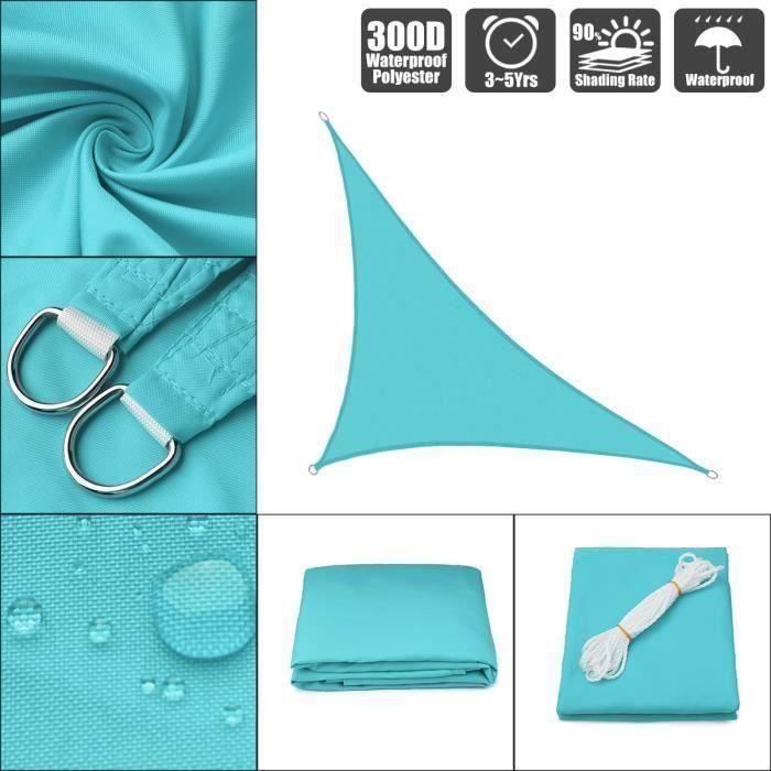 300D-Voile d 'Ombrage -Toile Solaire -Imperméable Triangle Bleu 5x5x5m Meg16306