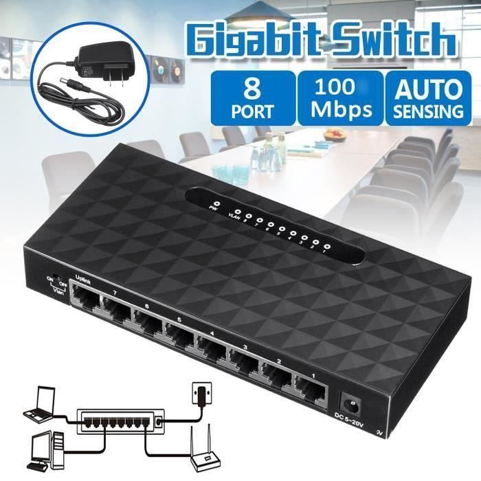 8 Port Gigabit Ethernet 1000Mbps Switch Lan Hub Adaptateur Pour Router Ve51282