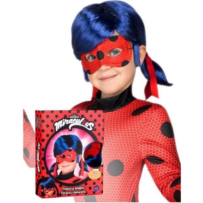 COFFRET PERRUQUE ET MASQUE ENFANT LADYBUG™ MIRACULOUS™ aille Unique Multicolore