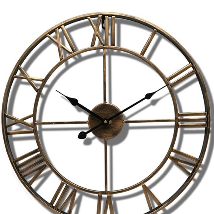 Horloge,40-47CM nordique métal chiffre romain horloges murales rétro fer rond visage noir or grand extérieur - Type S - 40 CM