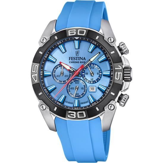 Festina Homme Chrono Bike - F20544/6 - Diamètre 45.50mm - Silicone bleu ciel cadran bleu ciel - Etanche100m