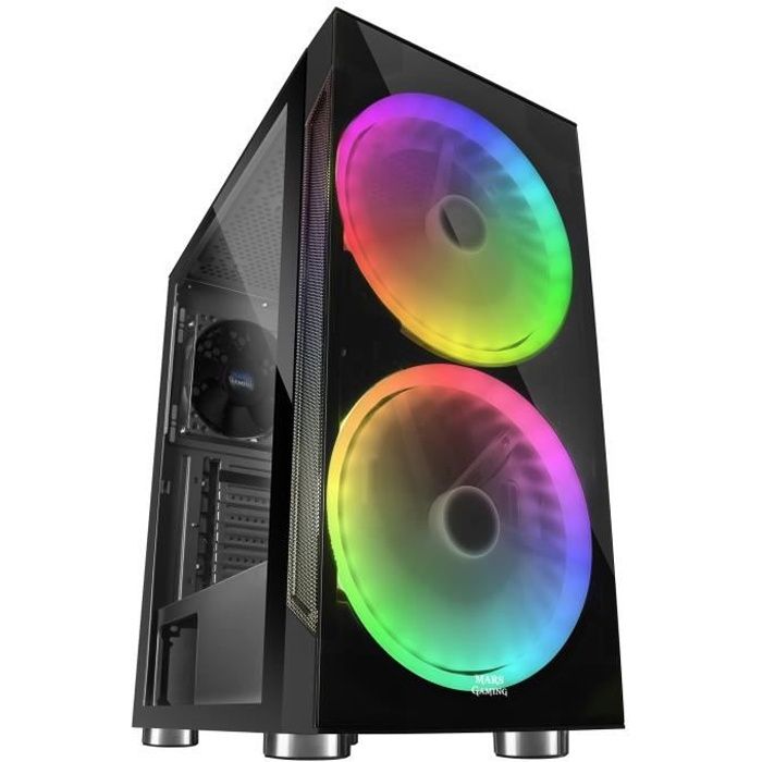 Mars Gaming MC9, Boîtier ATX, Panneau Latéral+Frontal, 2xVentilateur ARGB, Noir