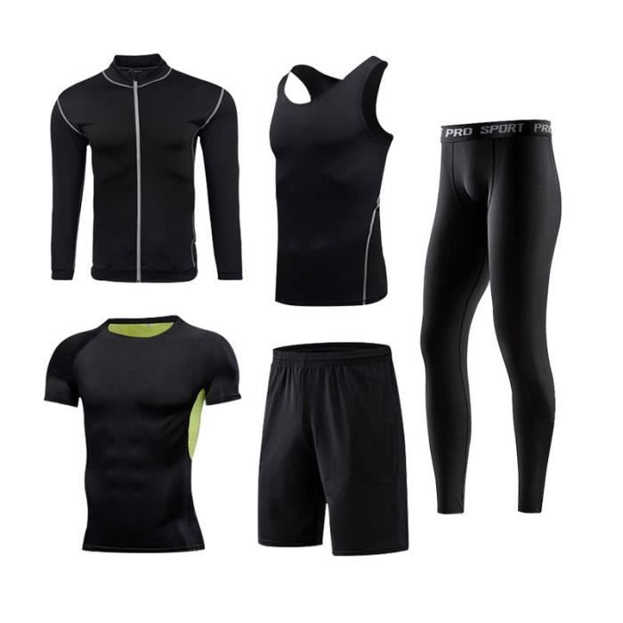 Ensemble Vetement de Sport Homme 5 Pieces Pour Fitness Running Séchage Rapide