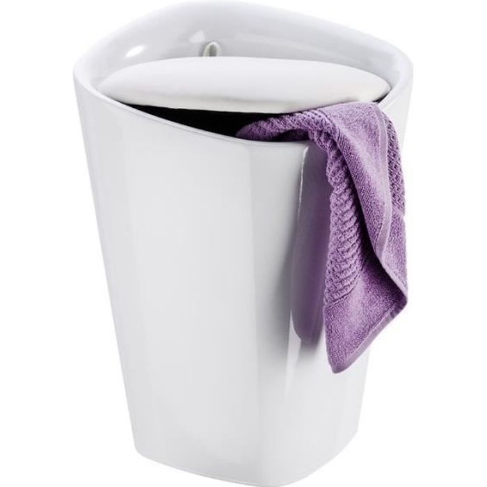 Tabouret de douche Candy blanc - Wenko - Panier à linge intégré