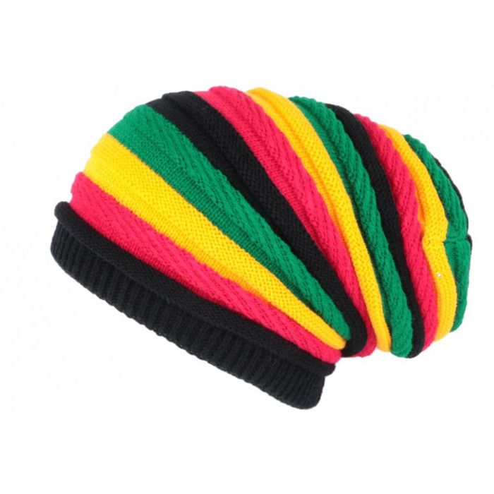 Bonnet Rasta Rouge Jaune Vert Jamaicain Laine fashion Jack - Taille unique - Jaune
