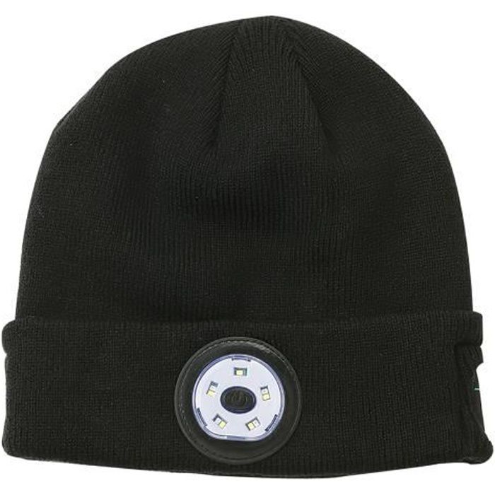 Chaud hiver tricot lumineux 5 LED bonnet avec lumière USB rechargeable lampe frontale éclairée torche casquette hiver noir M
